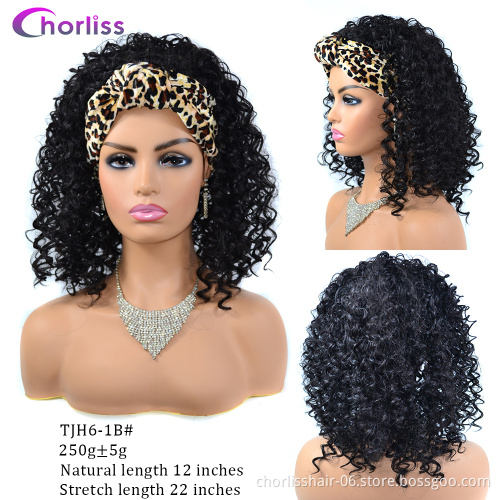 Wholesale ombre  Headbands Black long  Afro Wig Synthetic Wigs African Kinky Curly Box Wrap Puff Turban wigs For women